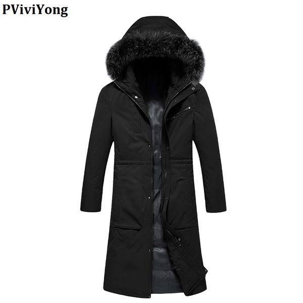 

pviviyong 2019 new fashion winter 90% white duck down jacket ,hooded long paragraph parka men coat yr9601, Black