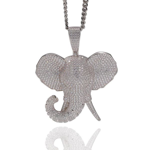 

hiphop style iced out cute paved diamonds elephant pendant necklace 3d elephant head design hip hop necklace, Silver