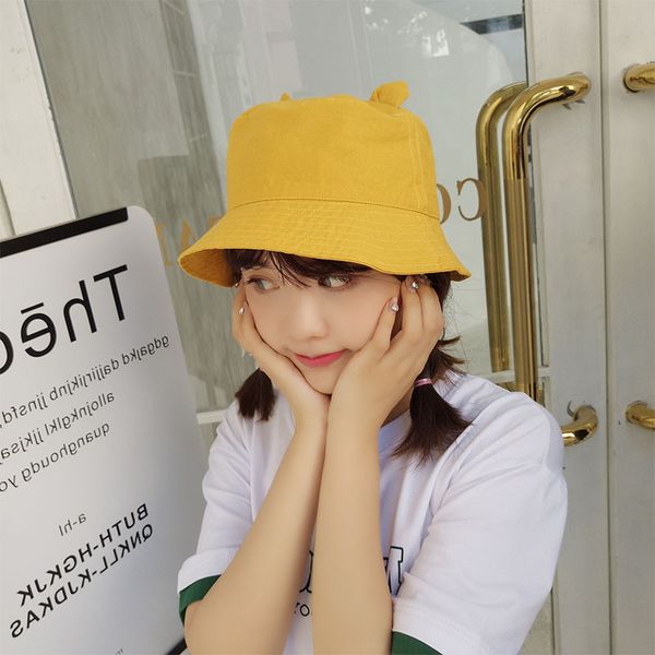 

2019 summer soft sister cotton and linen small ears fisherman hat korean outdoor sun protection men women bucket sun hat beanies, Blue;gray