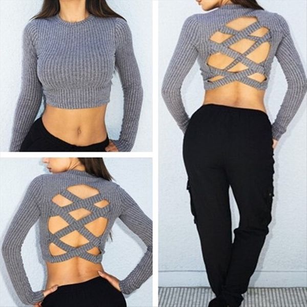 

женского трикотажного чистого цвет сексуального backless крест рукава топ женщины трикотажного чистого цвета сексуального backless крест рук, White