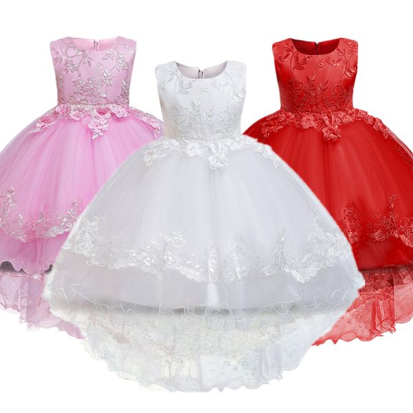 

girl dress new summer princess flower white wedding formal evening dresses for girls costume dress tail christening gown, Red;yellow