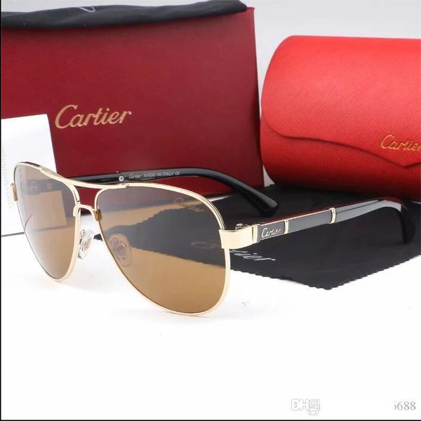 

new fashion sunglasses for men cartier women metal frame mirror polaroid lenses driver sun glasses with original box, White;black