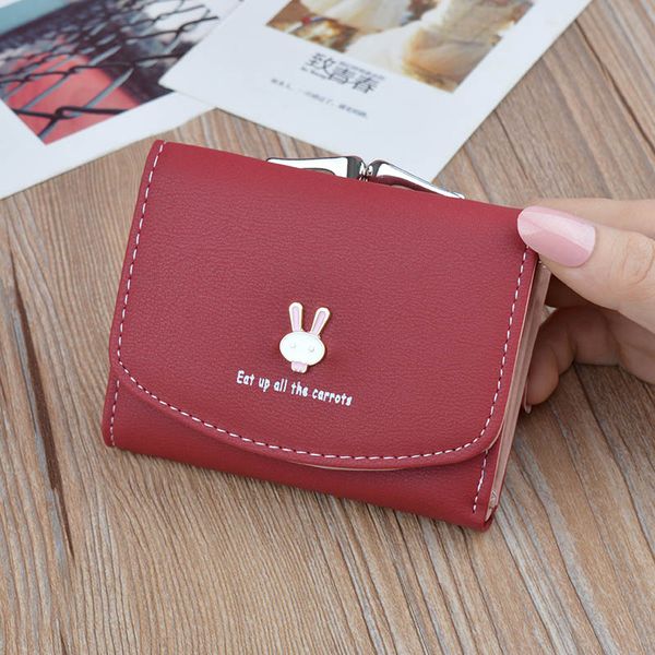 

новые женщины бумажник коротких моды три раз кожаного студента маленькой монеты кошелек 6 цвета хранение мило мило украшения кролика бумажни, Red;black