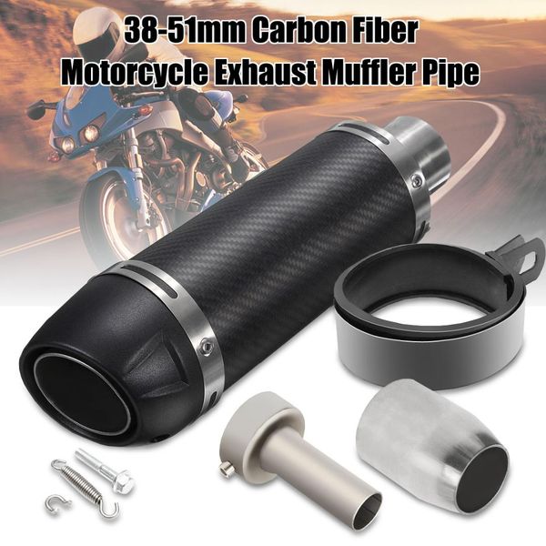 

1 pcs universal 38-51mm motorcycle carbon fiber exhaust pipe with muffler moto bike pot escape for for