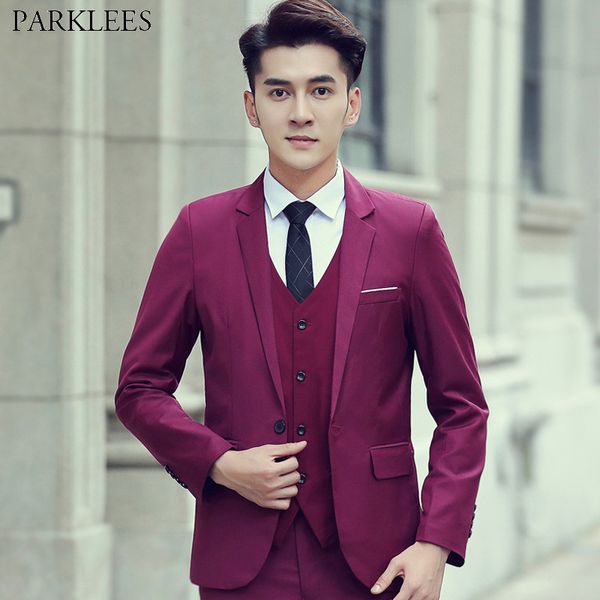 

men 3 piece burgundy suit 2019 brand new slim fit mens suits with pants single button wedding formal business dress suit men 5xl, White;black