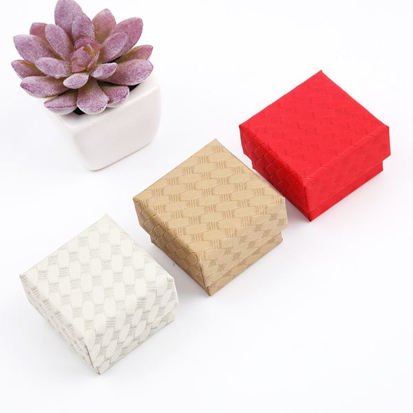 

[ddisplay]lid&tray weave pattern rings jewelry box pendant storage display pure color earrings studs gift packing lover ring organizer case, Black;white