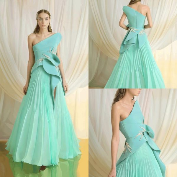 

azzi&osta mint green prom dresses 2019 embroidery one shoulder formal evening gowns long sweep train side split pageant party dress, Black