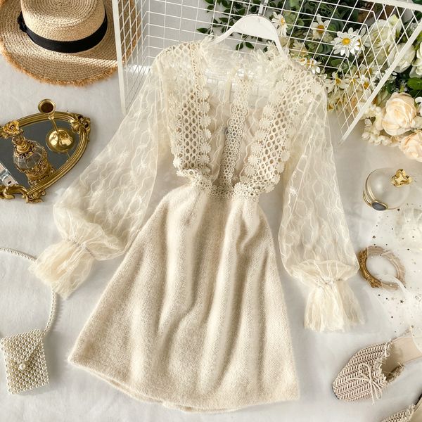 

2020 new fashion women's clothing puff sleeve stand dresses winter dress, Black;gray