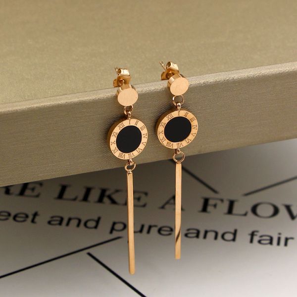 

fashion black and white roman numerals long earrings ladies rose gold tassel earrings jewelry, Silver