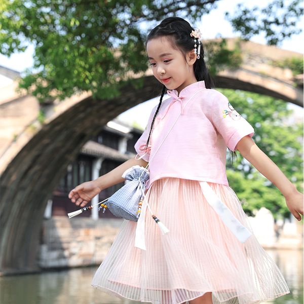 

китайский танцевальный костюм для девочек лето ханфу платье принцессы древний китайский костюм ребенка фестиваль наряд дети этап weardqs1658, Black;red