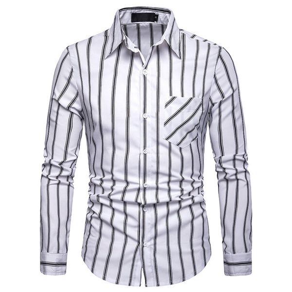 

mens casual button down dress shirts 2019 fashion striped shirt men long sleeve social shirt for business man camisa masculina, White;black