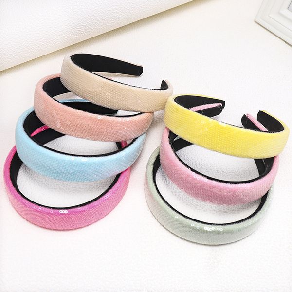 

2020 sweet women sponge broadband hairband sequin solid color hair ornament girl hair hoop fashion accessories