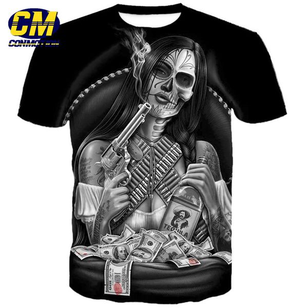

fun female aristocratic skull printed fashion black short-sleeved t-shirt casual dropshi dropshipping and wholesale eur size, White;black