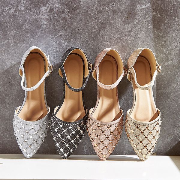 

ymechic 2018 fashion flat heel shoes summer woman crystal rhinestone buckle mary jane shoes pointed toe womens flats large size, Black