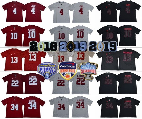 

2019 finals alabama crimson tide college 4 jerry jeudy jersey 12 joe namath 10 aj mccarron 22 najee harris 34 damien harris orange bowl blac, Black;red