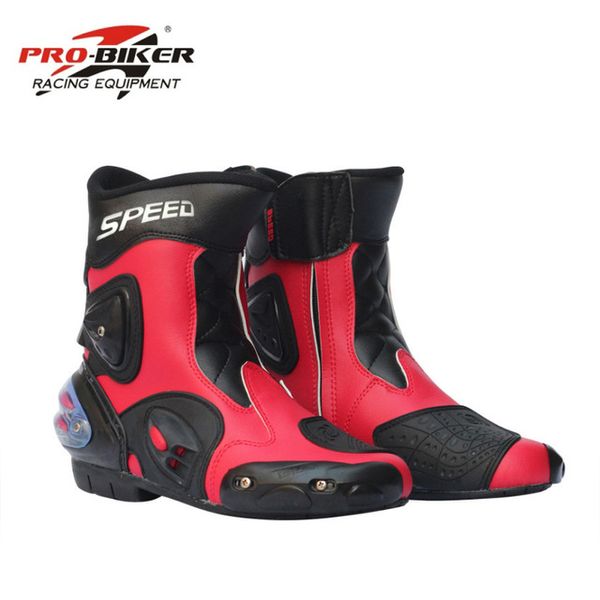 

2018 botas hombre pu leather motorcycle boots pro-biker speed bikers moto racing motocross leather shoes black/red/white