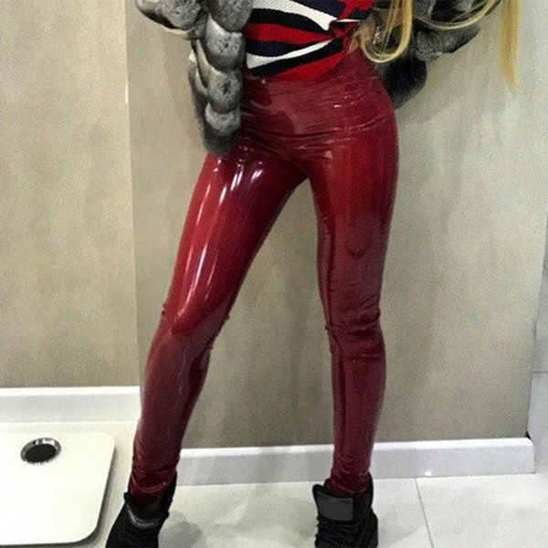 

pu leather pants ladies women high waist slimming bottom stretch trousers