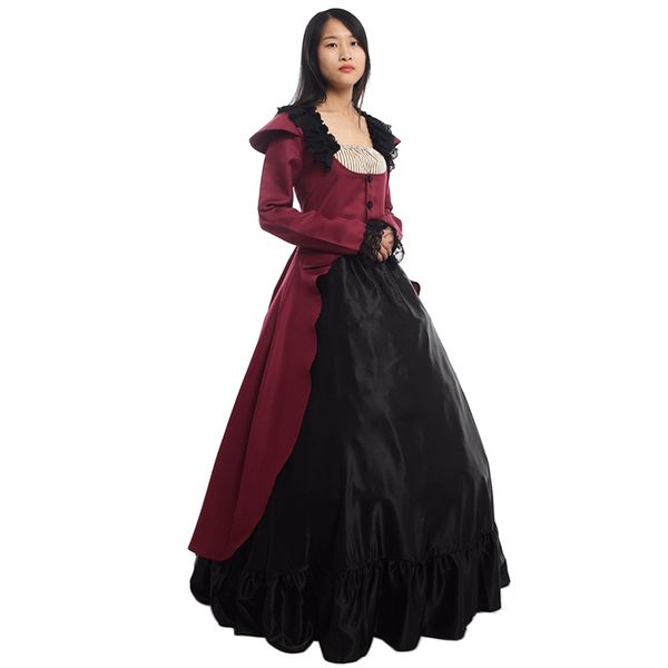 

female vintage victorian lolita dress women halloween party gothic reenactment bustle ball gown costume high quality, Black;red