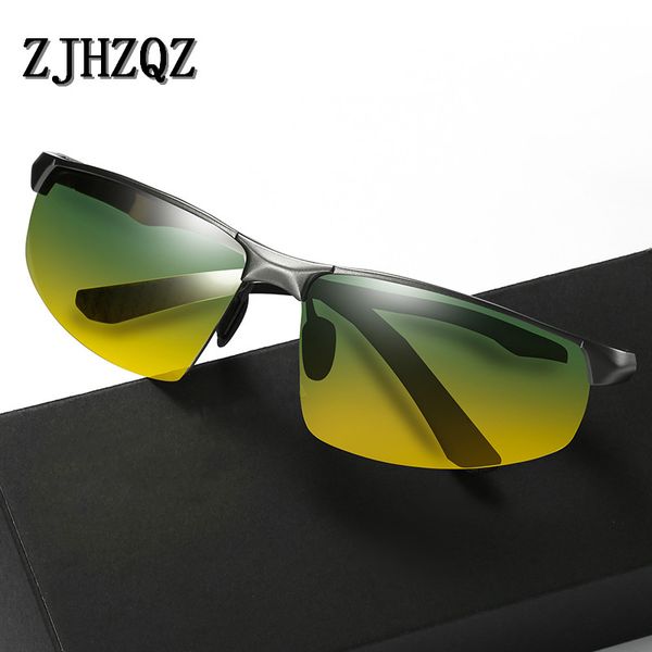 

new aluminium magnesium frame polarized day and night vision sunglasses mens driving fishing sunglasses green yellow lens uv400, White;black