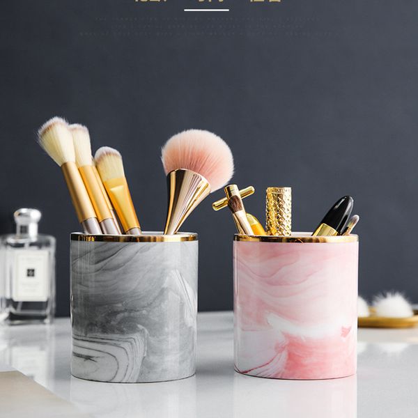 

marble ceramic makeup organizer box makeup brush storage box bucket cosmetics storage lipstick organizador