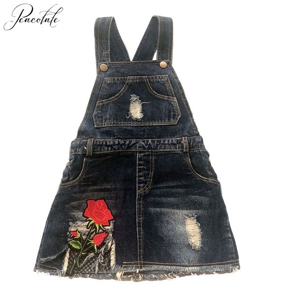 

big girls children kids baby girls rompers jumpsuit rose denim strap skirt