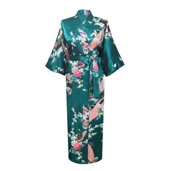 

exquisite print peacock flower lady wedding robe kimono robe gown elegant long sleepwear bathrobe gown casual home wear pajamas, Black;red