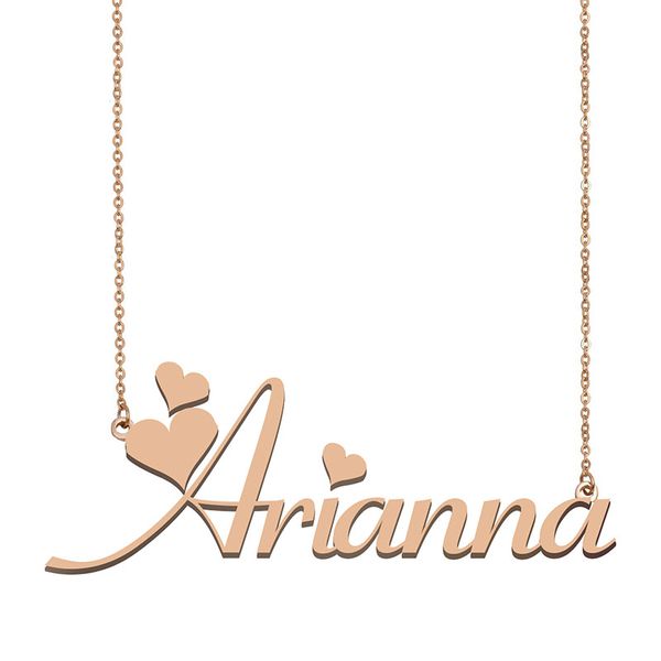 Collana con nome Arianna Ciondolo per donne Regali per fidanzate Targhetta personalizzata Bambini Migliori amiche Gioielli Ciondolo in acciaio inossidabile placcato oro 18k