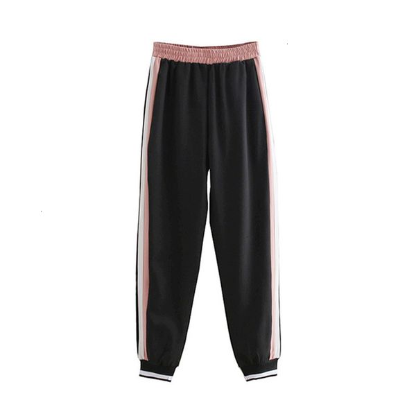 

ladies pants women stripe pants pockets elastic waist style ladies capri casual chic female trousers pantalones drop shipping, Black;white