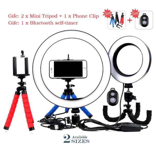 

dimmable pgraphy led 16/26cm selfie ring light camera phone video with ball head + mini tripod studio live youtube ring lamp