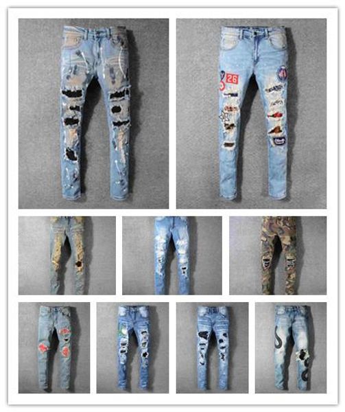 

2020 top quality amirl jeans известный бренд дизайнерские джинсы мужская мода уличная одежда мужские байкерские джинсы человек популярные бр, Blue