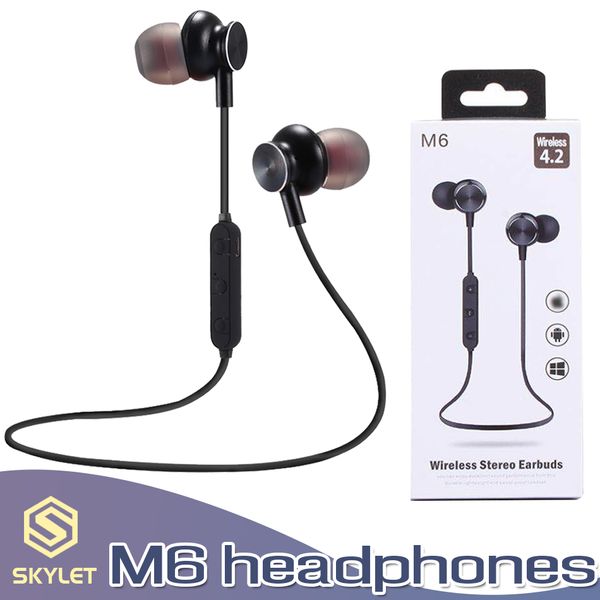 

m6 bluetooth headphone magnetic wireless sport headset earphones with mic stereo handearbuds for xiaomi samsung with retail box