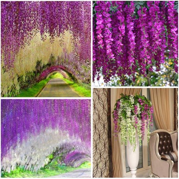 Düğün Dekor Yapay İpek Wisteria Çiçek Üzüm Asılı Rattan Gelin çiçekler Garland Ev Bahçe Otel Için DLH309