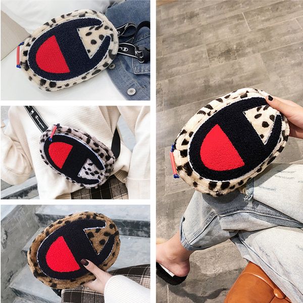 

fashion teenage girls fanny packs luxury leopard plush waist packs bags champion brand one-shoulder bag handbags crossbody bag purse c102101