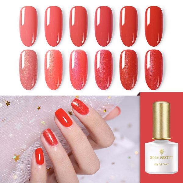 

born pretty red gel nail polish living coral series soak off uv gel glitter shimmer varnish 6ml long lasting pure lauquer, Red;pink