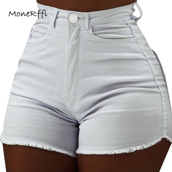 

monerffi women's denim shorts womens clothes high waist jeans summer slim fashionable short trousers pantalon corto cintura alta, Blue