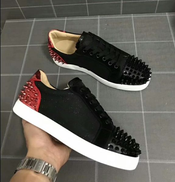 

new color r sneakers low cut spikes flats shoes red bottom for men and women leather sneakers party designer shoes, Black