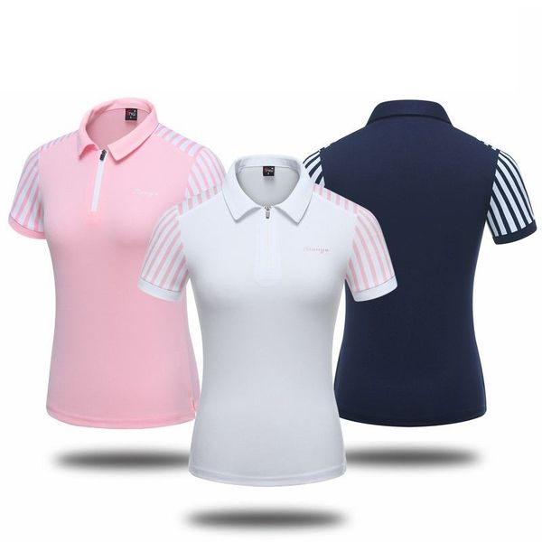 

women striped golf shirts ladies short sleeve sports slim shirts breathsble quick-drying training golf sportswear d0696, Black;blue