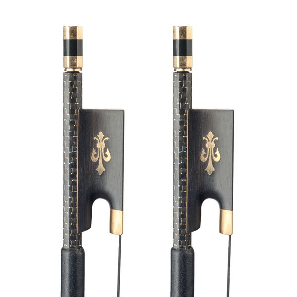 

naomi 2pcs carbon fiber violin bow 4/4 golden inlaid black horse hair violin parts & accessories new