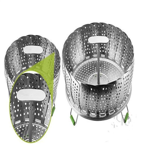 

stainless steel steaming basket new folding mesh food vegetable egg dish basket cooker steamer expandable pannen kitchen tool cfyz105q