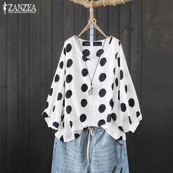 

vintage 3/4 lantern sleeve blusas women's summer blouse 2019 zanzea casual print shirt plus size tunic woman chemise kaftan, White