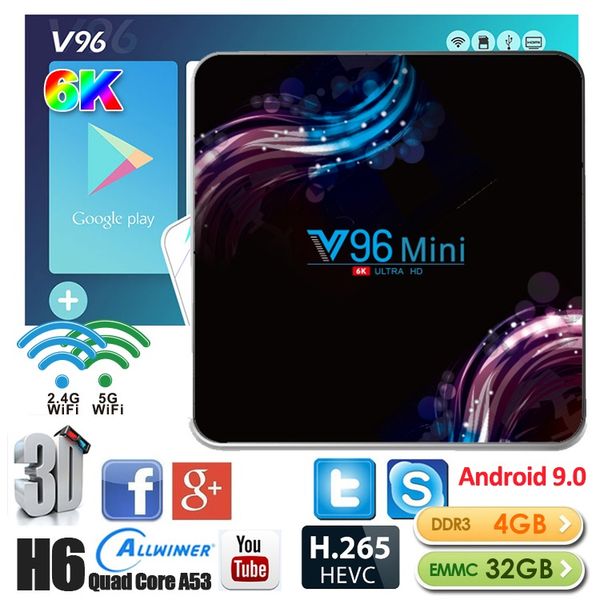 

1 шт v96 мини android-тв коробка allwinner с 9.0 6к н6 и h. 265 двойной беспроводной bluetooth на youtube 3d видео телеприставки