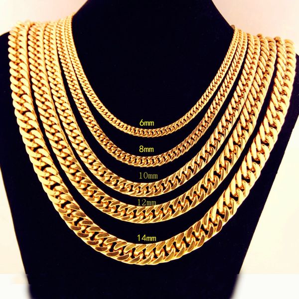 

chains customized 6/8/10/12/15/17/19mm men women necklace curb cuban link chain gold tone stainless steel or bracelet jewelry, Silver