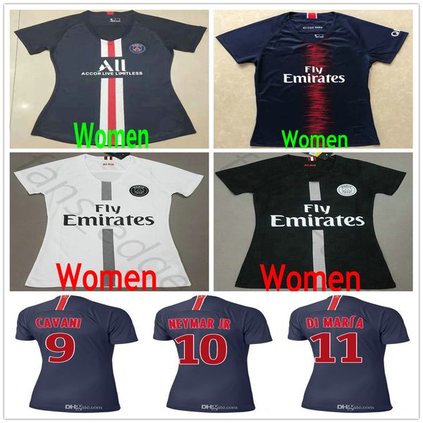 

women paris germain soccer jerseys 2019 2020 cavani verratti #7 mbappe custom home away woman lady girls 19 20 football shirt, Black;yellow