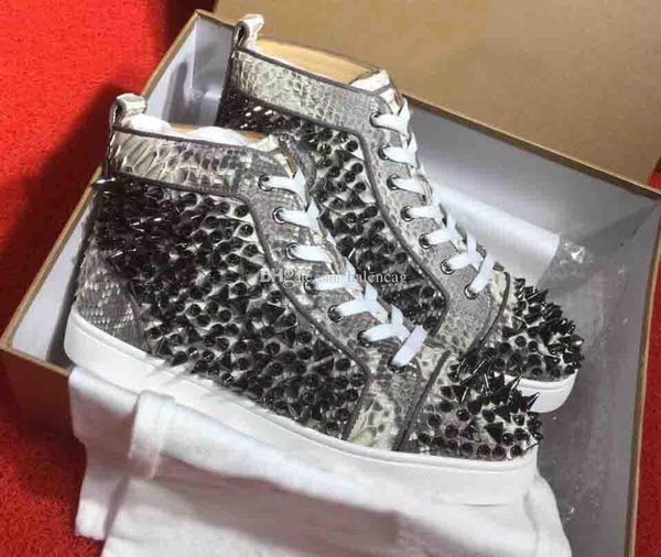 

red bottom casual sneakers pik rivets python genuine leather shoes men spikes sneaker luxurious women studs leisure party dress wedding, Black