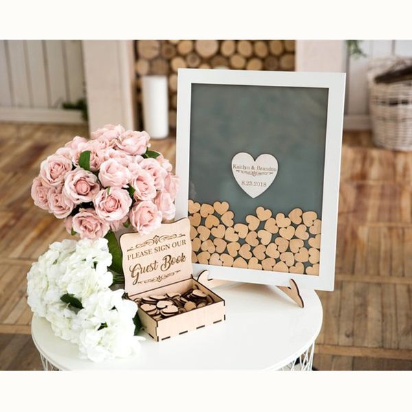 

2019 drop box guest book wedding wooden drop in hearts sign book unique alternative wedding guest book frame white central heart