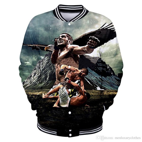

mens designer winter coats baseball jackets clothes hommes single breasted 3d khabib nurmagomedov jacket, Black;brown
