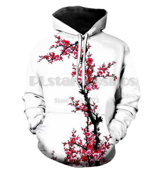 

2019 cherry blossoms flowers fashion men/women hoodies cherry blossoms flowers 3d print streetwear casual hooded sweatshirt hip hop a647, Black