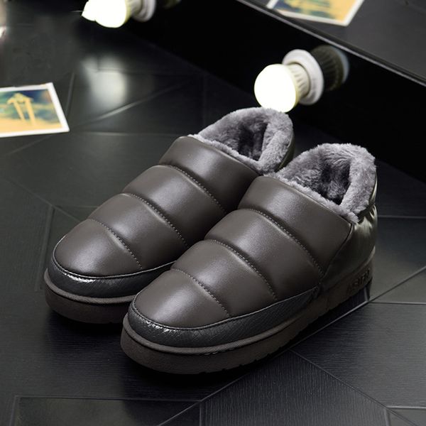 

bomkinta winter indoor keep warm leather slippers men non-slip comfortable fur men slippers couple shoes plus size 35-46, Black