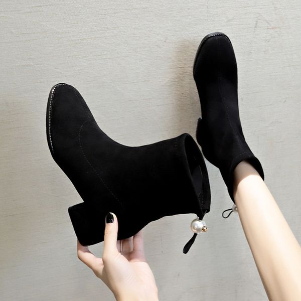 

shoes autumn boots bootee woman 2019 booties ladies luxury designer chunky heel winter women ankle med fashion rubber stretch, Black