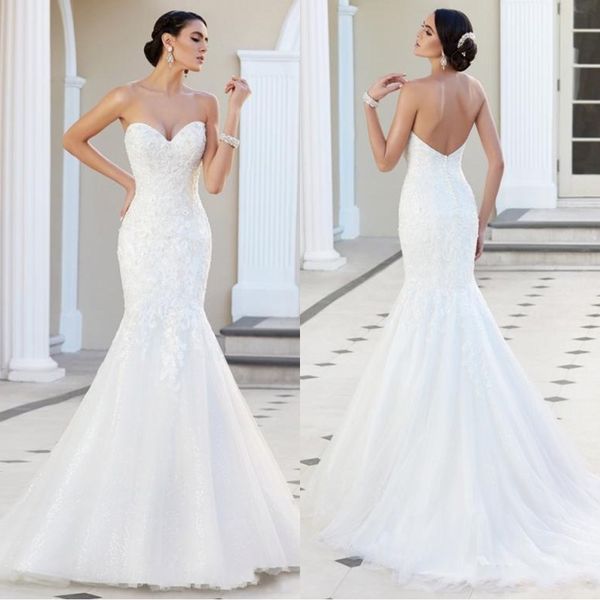 2019 Modern Lace Mermaid Country Wedding Dresses Strapless